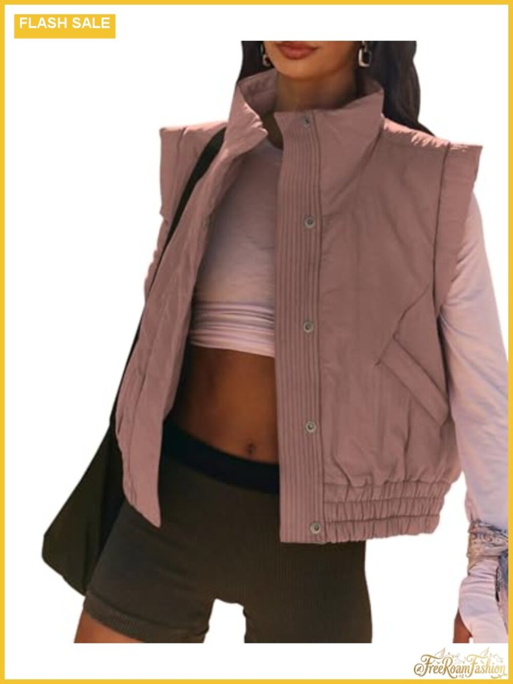 Women's Lightweight Quilted Puffer Vest Crop Button Down Cotton Polyester